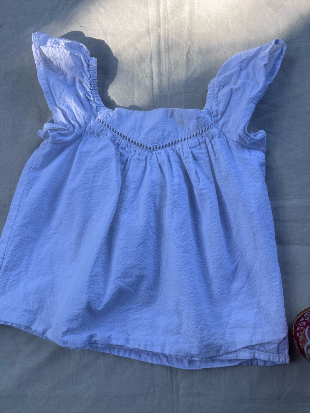 Janie and Jack White Flutter Sleeve Seersucker Top - Size 4